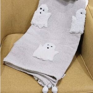 Rachel Zoe Viral Beige Ghost Blanket with fringe and textured ghosts